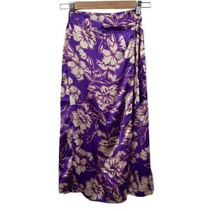 Japna Womens Boho Tropical Floral Wrap Midi Skirt Purple‎ Size Small NWT